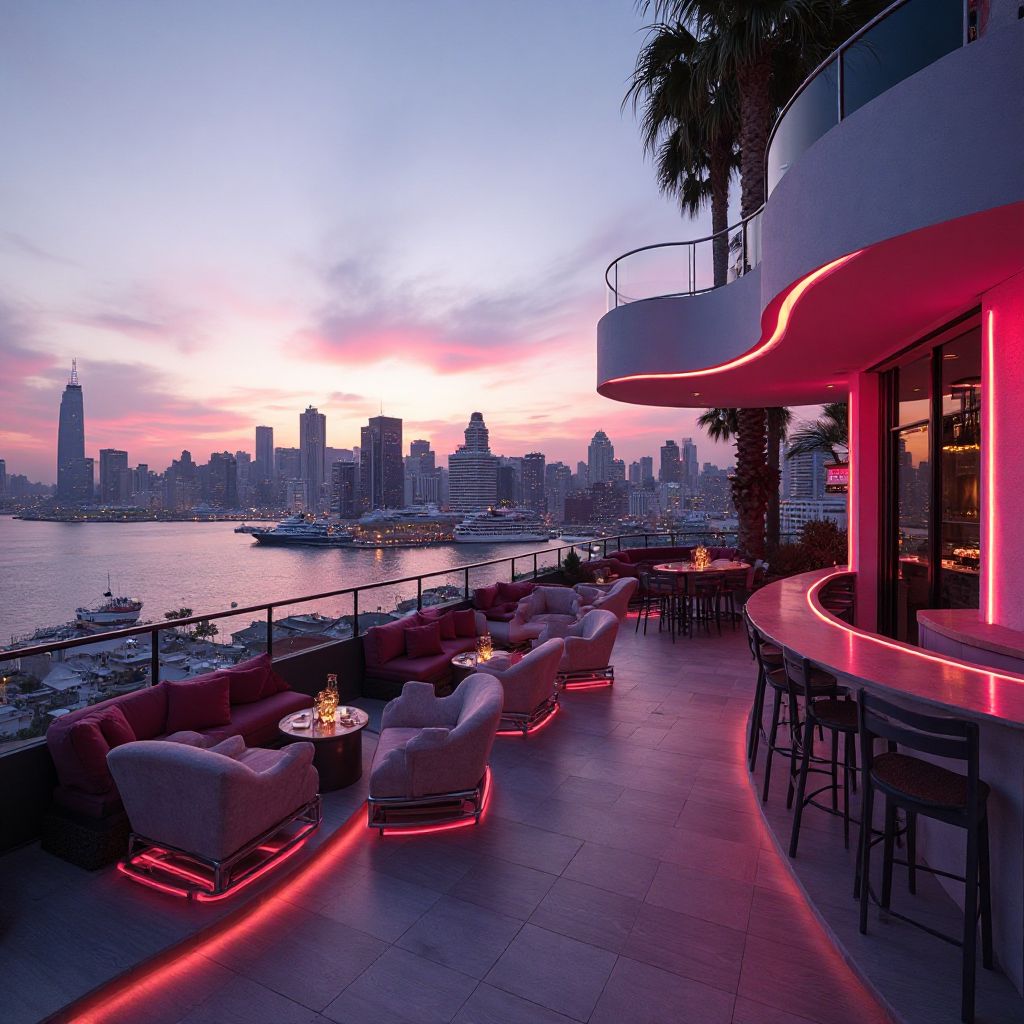 Rooftop bar with city views