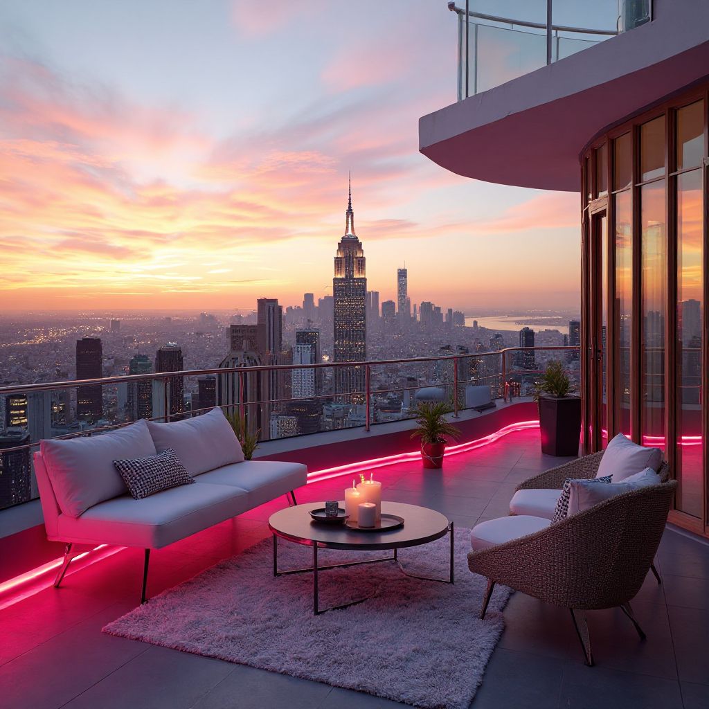 Rooftop venue at dusk